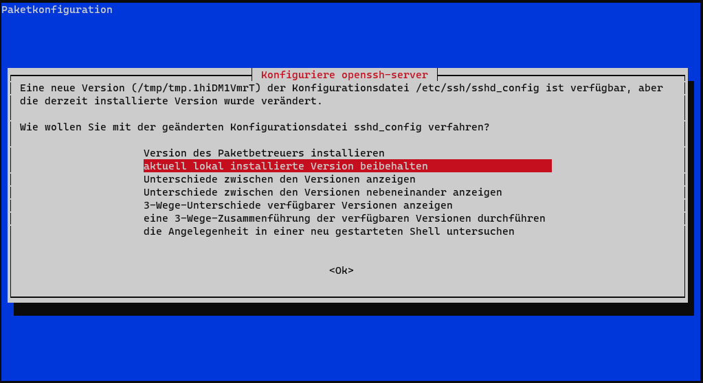 Hinweis zu Anpassungen der sshd Konfiguration